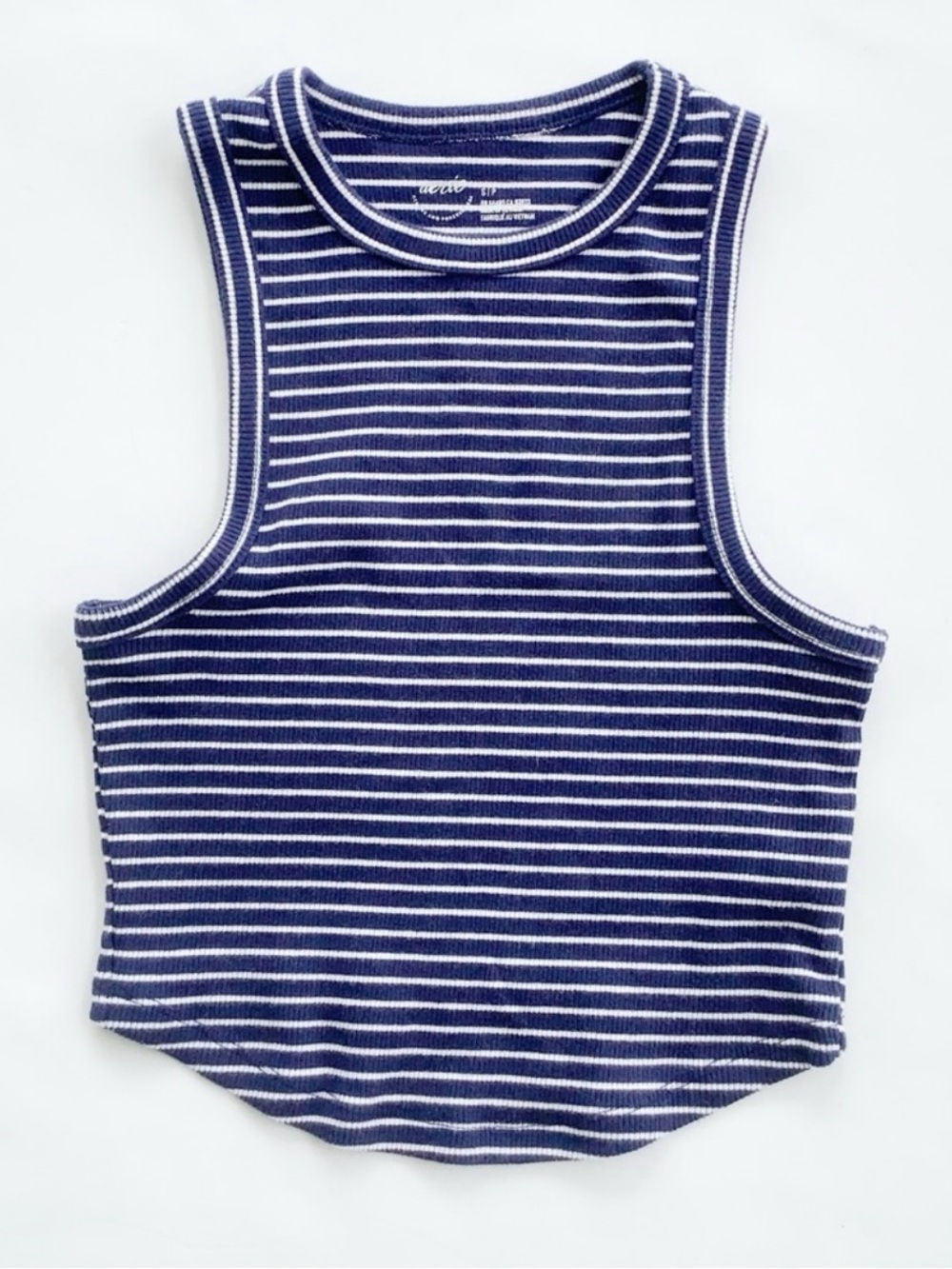 Striped Navy & White Ribbed Crop Tank